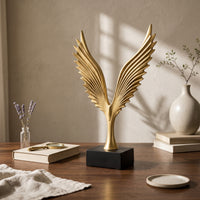 Gilded Eagle Statue Layered Feathers Winged Eagle Figurine Resin