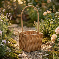 Plant Pots for Indoor Hanging Basket Display, Rectangular Storage Basket with Fixed Arch Handle, Handwoven Wall or Gift Basket