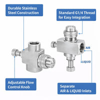 Air Atomizing Spray Nozzle Stainless Steel, Wide Angle Misting for Humidification, External Mix Adjustable