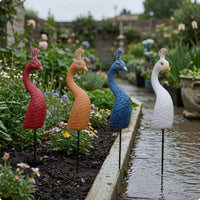 Hand-Painted Peacock Plant Pick Resin Peacock Stake Ornament Feather Pattern Outdoor Decor Textured for Flower Pots