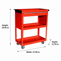 3-Tier Rolling Tool Cart, Red Painted Steel Service Cart 70x35cm, Mechanic Workshop Trolley with Locking Wheels