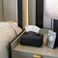 Tissue Box for Home Office, Multi-purpose Woven Leather Car Tissue Holder, Light Luxury Style PU Leather Cover, Braided Home Decor Accessory