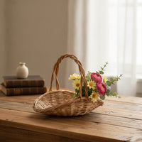 Handwoven Garden Harvest Basket with Handles Rustic Flower Picking Basket Wicker Garden Trug Lightweight for Gardeners, Florists, Home Decor, Weddings