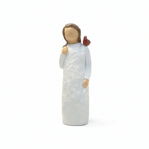 Girl Angel Figurine Resin Angel Figurine with Bird Minimalist for Shelf