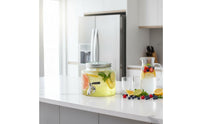 Large Capacity Glass Beverage Dispenser Spigot Wide Mouth Cold Drink Barrel Tap Easy to Clean Fruit Water Infusion Jar Food-Safe-Safe for Refrigerator, Home Bar, Parties, Buffets