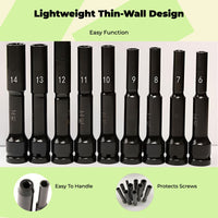 Power Wrench Socket, Extended Thin Wall Socket, High Strength, Automotive Repair, Motorcycle Maintenance