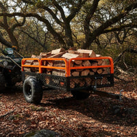 Heavy-Duty ATV Dump Cart 1500 Lb Capacity Lawn Tractor Dump Cart Orange Frame for Yard Hauling