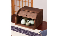 Wooden Desk Storage Cabinet Compact Size Tea Storage Box Curtain-Style Lid for Vanity