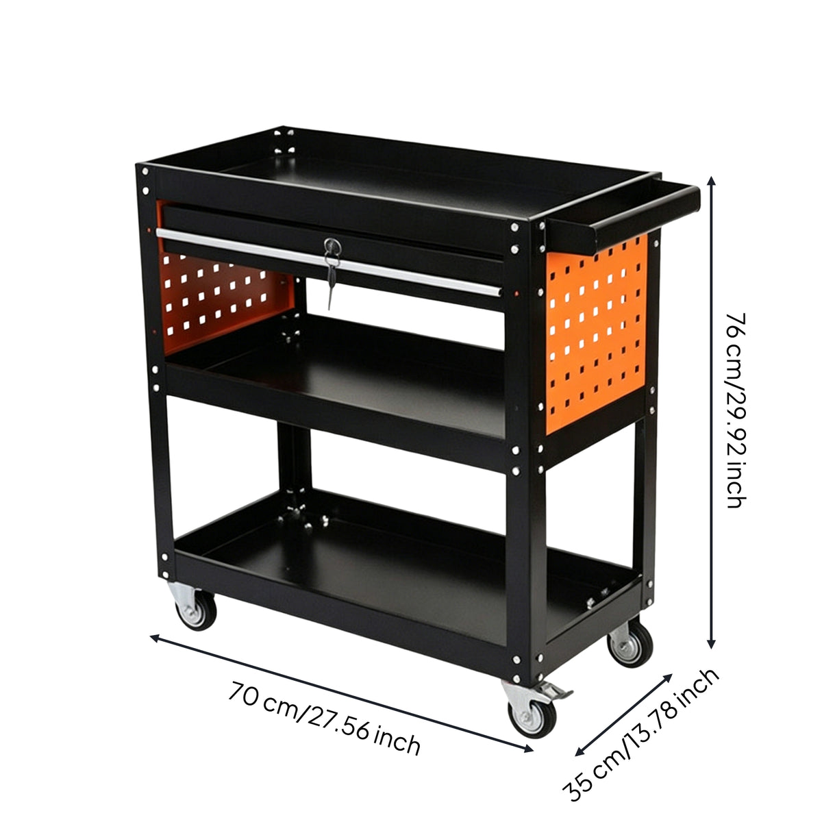 Steel Three-Tier Tool Cart Caster Wheels Mobile Tool Cart Open-Frame Utility Storage Bolted