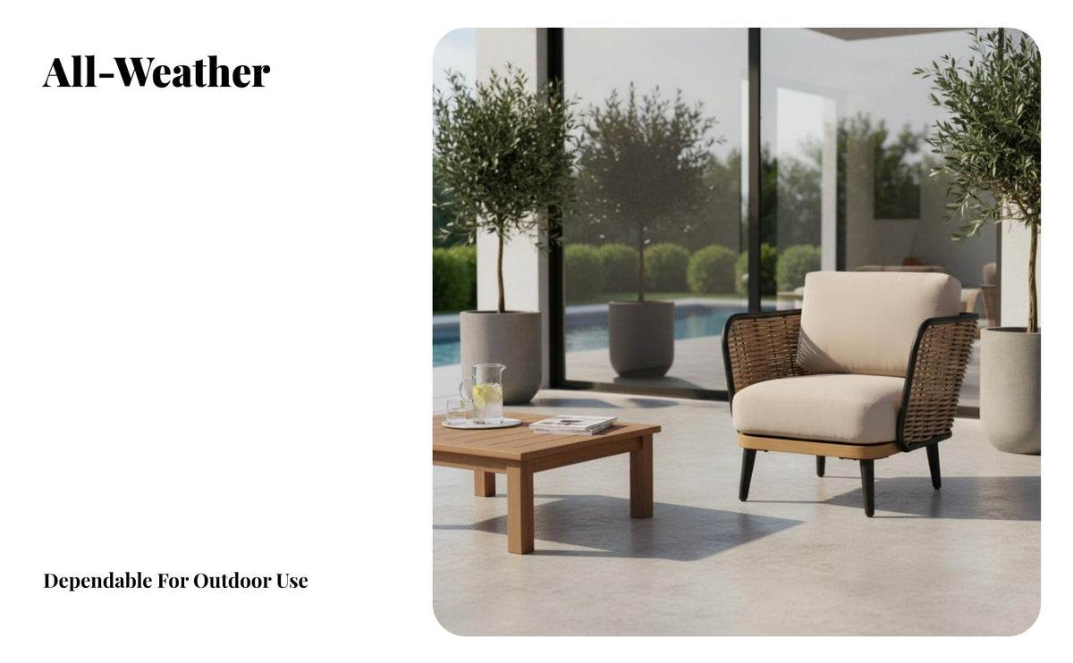 Waterproof 4-Piece Woven posterior Sofa Set Nordic Design Wicker Seating Set with Table elegant Outdoor Furniture All-Weather for Homeowners, Families, Adults, Garden, Terrace, Courtyard, posterioryard