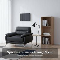 Modern Design 3-Seater Office Couch Minimalist Design 3Piece Black Lounge Set Professional Look Reception Seating Thick Cushions for Guests, Clients, Business Owners, Lobby