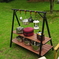 Foldable Rack with Hooks Triangular Outdoor Storage Rack with Shelves Lightweight Furniture for Campers, Backpackers, Patio