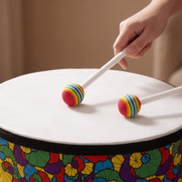 Tabletop Frame Drum with Wooden Drumsticks Floral Frame Drum with Drumsticks Padded Percussion Instrument Easy to Play for Music Teachers, Kids, Toddlers, Classroom, Playroom