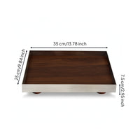 Tray with Wood Interior Polished Stainless Steel Tray Modern for Coffee Table