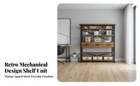 utilitarian aesthetic Freestanding Shelving Unit With Drawers Floor-Standing Etagere Vintage Design bookshelf Sturdy Construction for Apartment Dwellers, Book Lovers, Office Workers, Living Room, Study, Bedroom