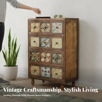 Multi-Drawer Accent Chest Vintage & Design Patterned Front Chest of Drawers Decorative Design Sturdy Construction