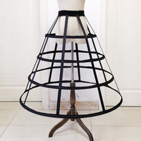 Lolita Birdcage Crinoline Petticoat with 4 Steel Hoops, Elastic Waist, Black and White, for Cosplay Maid