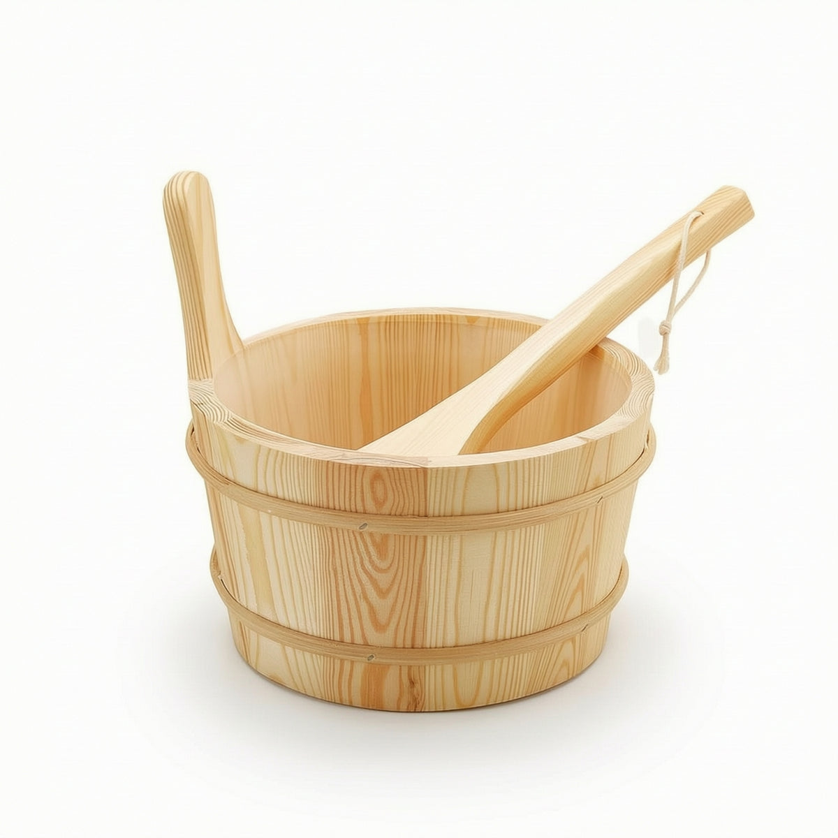 Wooden Sauna Bucket with Ladle Rustic Sauna Bucket with Ladle Handmade for Bathhouse