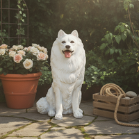 Resin Samoyed Dog Figurine Seated Resin Dog Figurine Adorable Samoyed Sculpture for Entryway