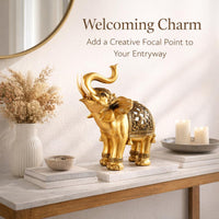 Golden Resin Elephant Statue Feng Shui, Raised Trunk Elephant Statue Home Office Ornament, Sculpture - Image 5