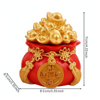 Wealth Pouch Figurine Feng Shui Golden Ingot Statue Auspicious Prosperity Medallion Ornament for Garden