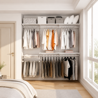 Metal Hanger Rack Width 2m Wardrobe Storage Rack Open Shelf With Hanging Shelf Dark Color
