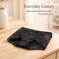 Women's Underwear with Lace Detailing and Gusset Lining, Breathable Ice Silk Panties for Everyday Wear, Seamless No Show Knickers