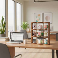 9-Slot Cup Rack Wooden Desktop Mug Organizer Sturdy for Desk