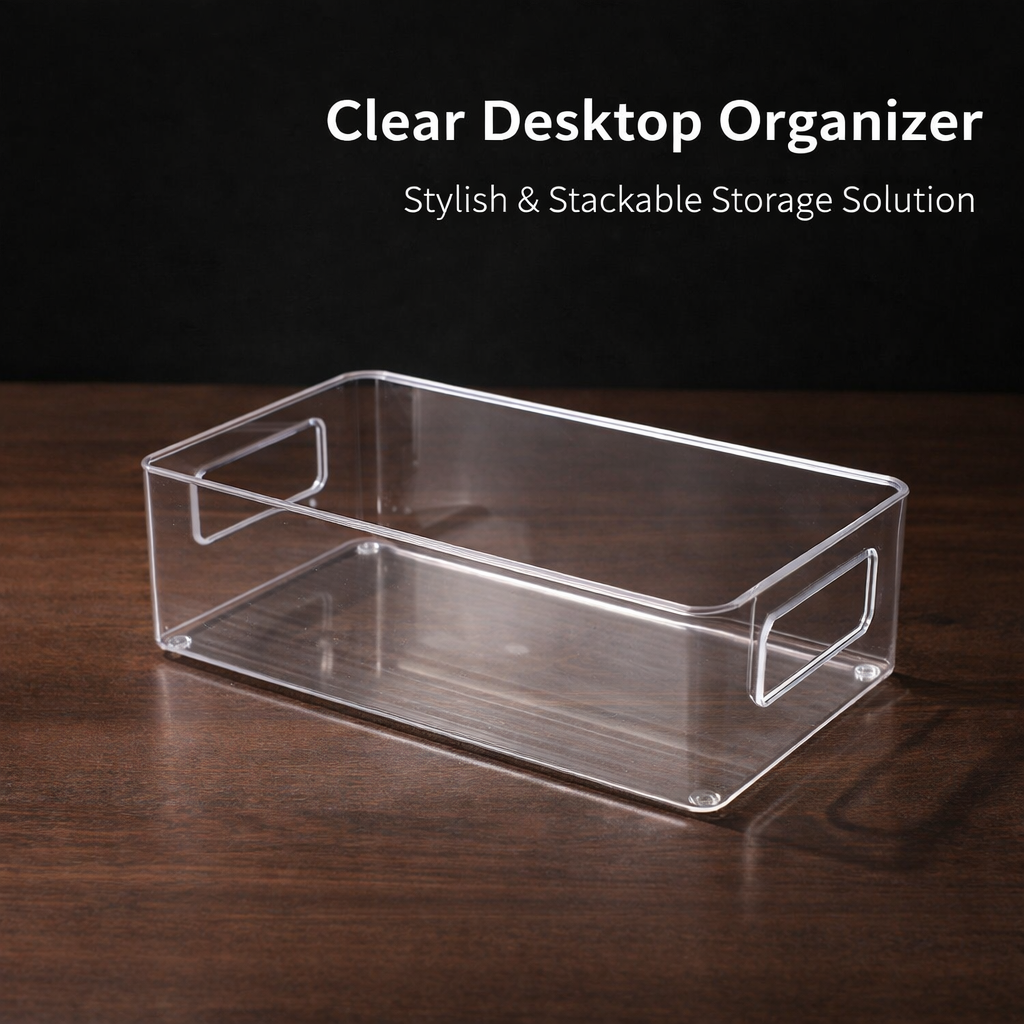 Stackable Desktop Organizer with Handle, Clear Desk Storage Drawer for Office, Modular Bathroom Drawers for Vanity Counter