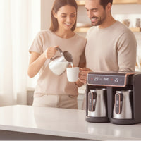 Compact Double-chamberPot Coffee Maker Countertop Coffee Machine with Two Pots Space-Saving Appliance Fast Brew for Couples
