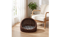 Domed Wicker Pet Bed Handwoven Rattan Pet Basket Breathable Furniture Sturdy for Small Dogs