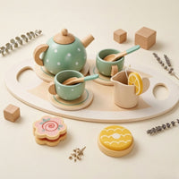 Wooden Tea Set Wood Pretend Tea Set Pastel for Kids