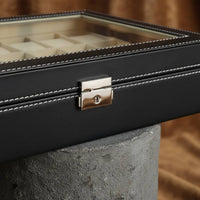 24 Compartment Watch Box Clean-Keeping-Resistant Watch Display Case with Glass Top Removable Pillows Water-Resistant for Men