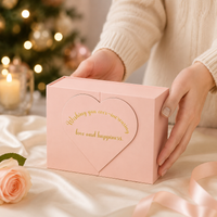 Square Gift Box with Lid Paper Heart Pattern 21x21x8cm Cardboard for Birthdays