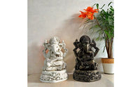 Elephant Deity Figurine Raised Scrollwork Seated Elephant Statue