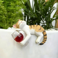 Feline Beverage Figurine Outdoor Safe Resin Feline Decoration Weather-Resistant