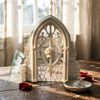 Arched Window Frame Wall Decor Brick-Textured Medieval Arched Window Vintage