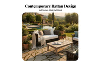 4 Pieces Woven Design 4-Piece Wicker Sofa and Table Set Weather-Resistant 4-Piece Wickerdesign Conversation Set thickly padded pads Outdoor Furniture safety glass tabletop for Hotel Managers, homeowners, Families, Garden, Balcony, rearyard, Porch