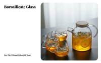 Heat Resistant Teapot with Bamboo Lid Nordic Design Glass Teapot Safe for Families, Home Entertainers, Office, Living Room, Dining Table