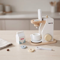 Kids Wooden Coffee Maker Toy Children's Toy Coffee Machine with Accessories Minimalist Pretend Kitchen Appliance with Accessories Smooth for Toddlers, Playroom