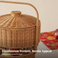 Handwoven Large Round Tote with Handles Spacious Handled Market Tote Multi-Purpose Woven Basket adaptable for Worshippers, Families, Homeowners, Religious Ceremonies, Home Decor, Fruit Markets, Shopping