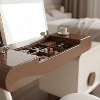 Minimalist Design Flip-Top Vanity Desk Compartmentalized Storage Flip Top Vanity Desk Rounded Corners Makeup Table with Hidden Mirror Solid Wood Construction for Dorm Room