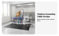 Non-Slip Surface Pet Grooming Table Stainless Steel Legs Adjustable Grooming Table with Arm Heavy-Duty Construction Pet Trimming Stand Wobble-Stable Stability for Professional Groomers, Home Use