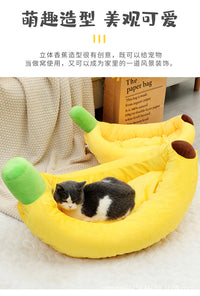 Banana-Shaped Cat Bed with Blanket for Small and Medium Pets