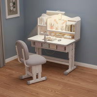 Children's Furniture Ergonomic Study Table with Storage Student Writing Desk with Hutch Adjustable Height Set Promotes Comfort Suitable for Kids Room Homework Learning Space