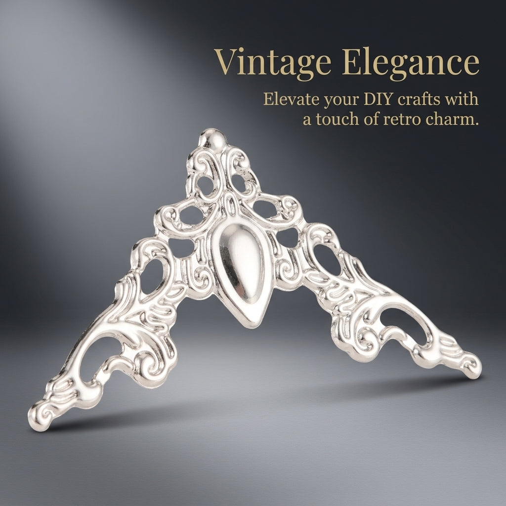 Filigree Triangle Corner Protectors for Scrapbooking, Vintage Metal Corners Decorative Embellishments for Gift Boxes and Crafts