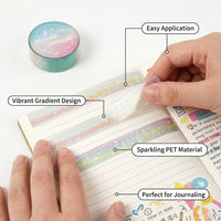 PET Holographic Washi Tape for Journal Lovers, Gradient Star Decorative Planner for Scrapbooking Finish 15mm x 3m