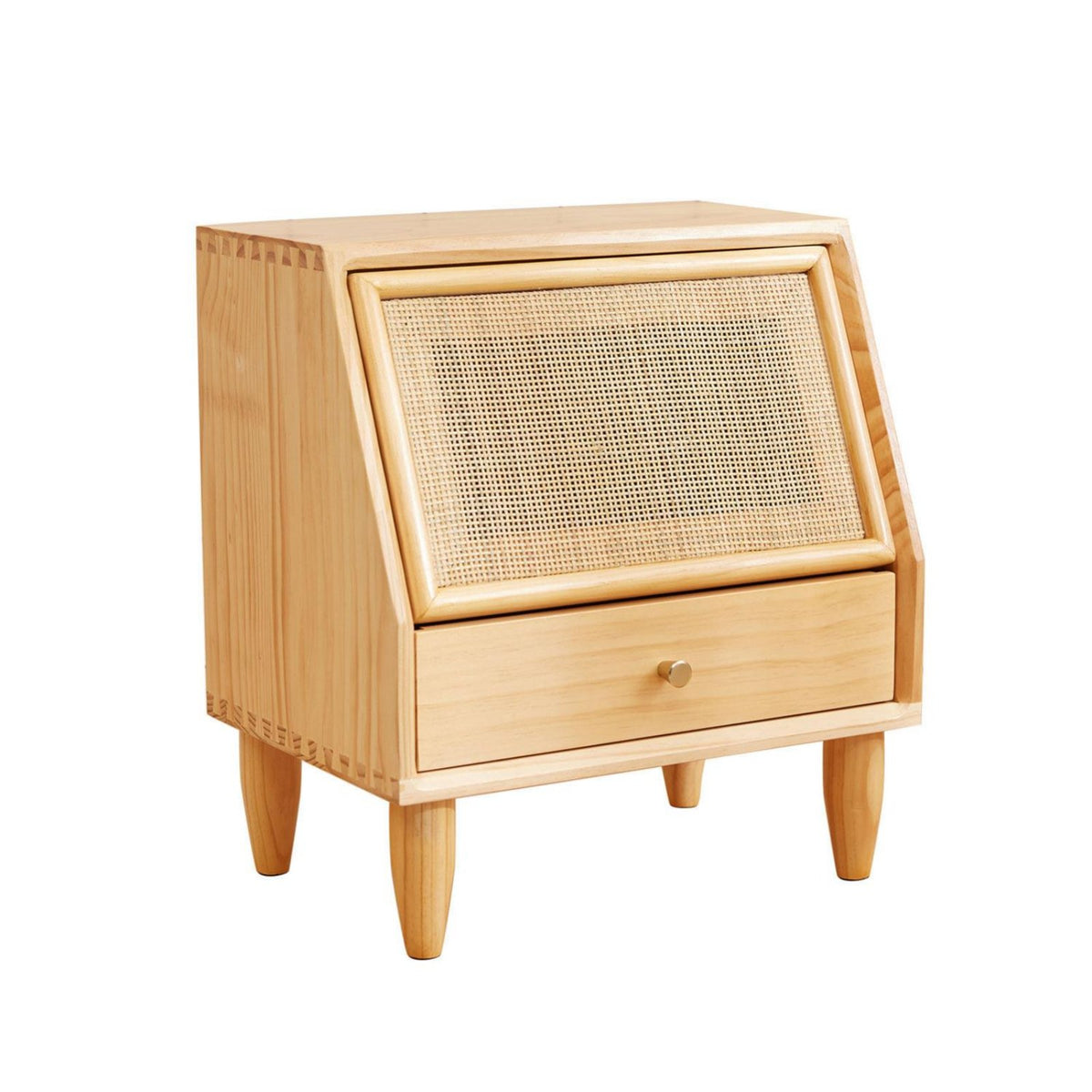 Rattan Panel End Table Nordic Aesthetic Nightstand Sturdy Construction