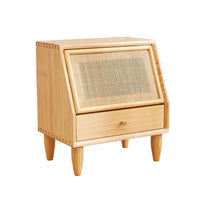 Rattan Panel End Table Nordic Aesthetic Nightstand Sturdy Construction