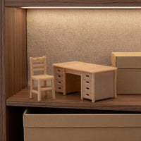 Rectangular Top Mini Desk and Chair Slatted Back Wood Desk Chair Set Plain Finish Home Furniture Storage Drawers